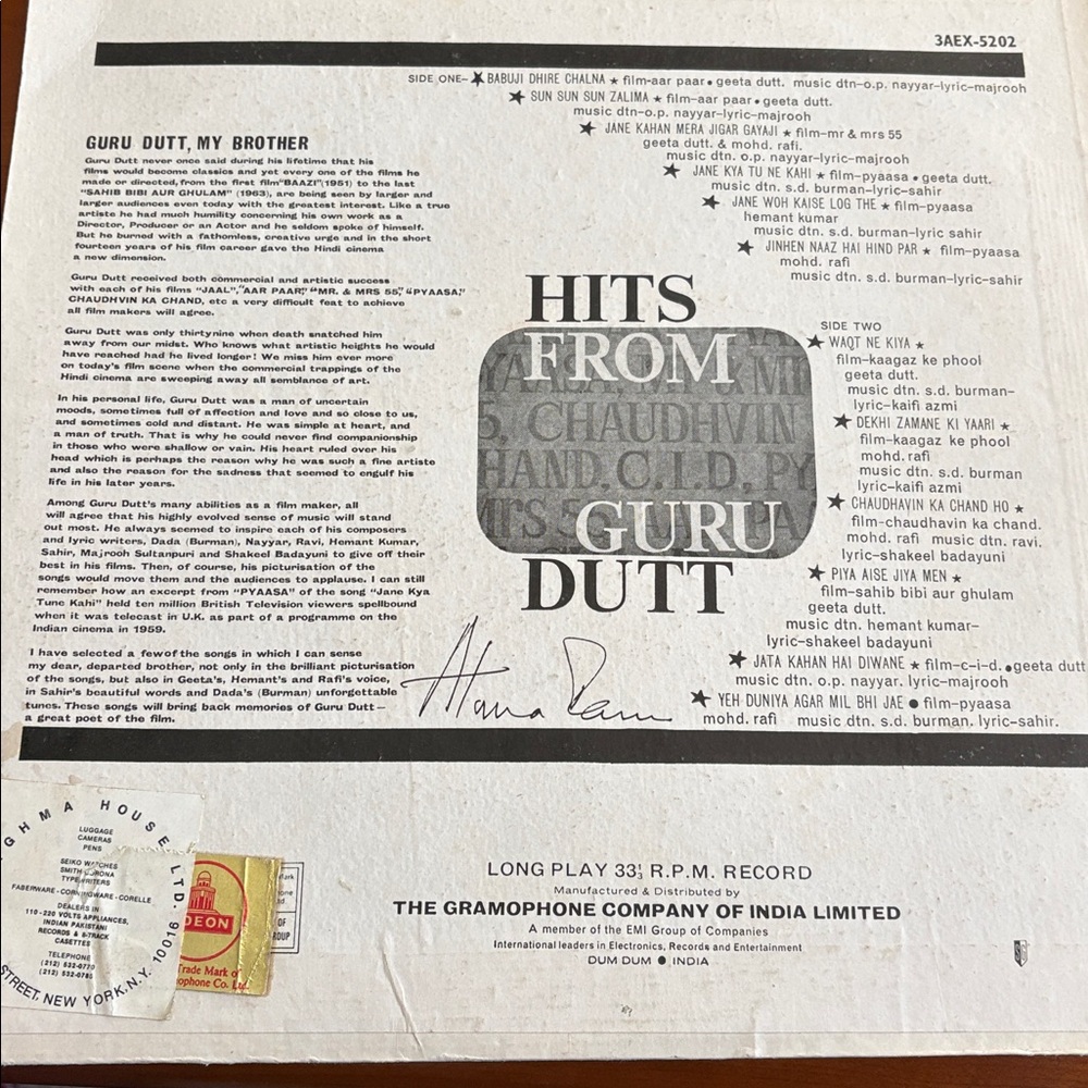 Classic 'Hits From Guru Dutt' films like Pyaasa Chaudhvin Ka chand….NEW LP - Picture 3 of 6